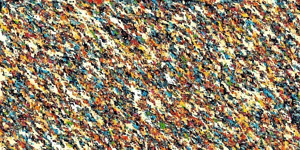 Mostly indistinguishable, noisy and colorful image generated with a Markov chain process.